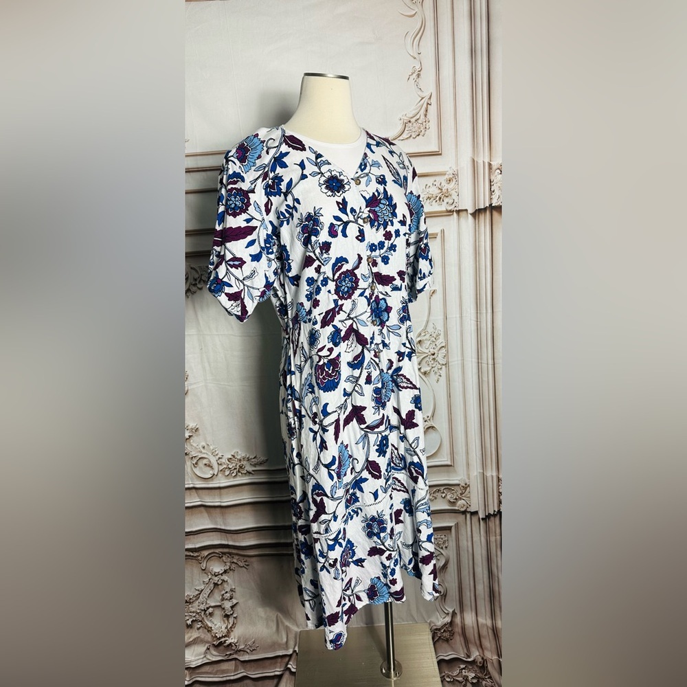 Liz Claiborne White Midi Dress with Blue & Burgundy Floral Print - Picture 6 of 7